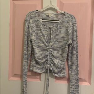 Ultra Flirt Textured Blue and White Long Sleeve Top
